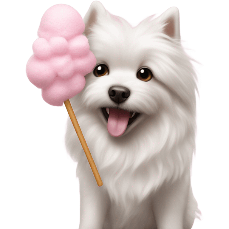 Little White dog eating cotton candy  emoji