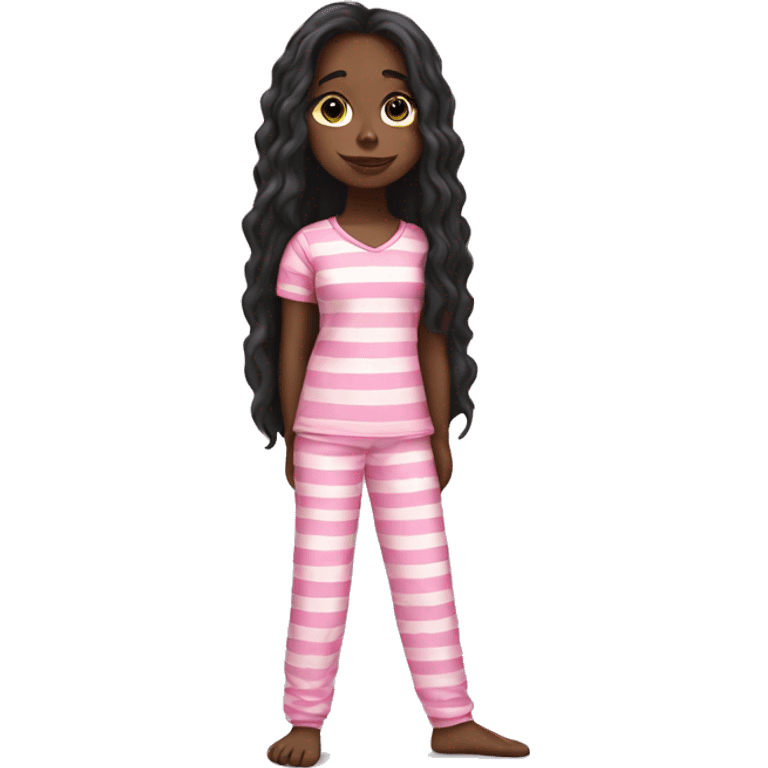 Pretty black girl very long hair in striped pink pajamas  emoji