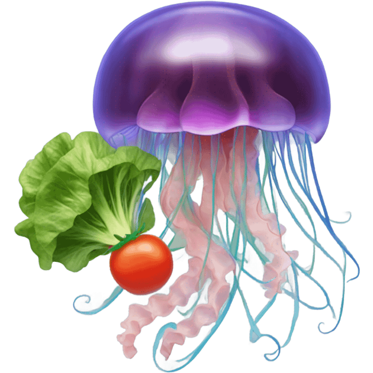 Jellyfish eating a salad emoji