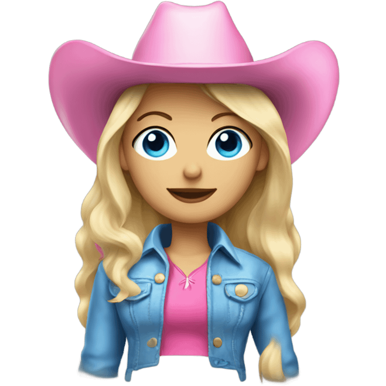 Blonde woman with blue eyes wearing pink cowboy hat and fringe jacket emoji