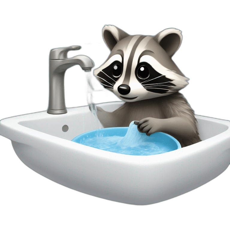 raccoon washes a plate in the sink emoji