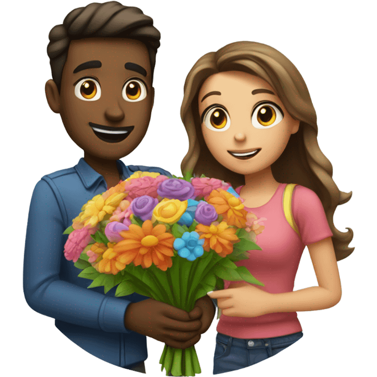 A guy gives a girl a bouquet of flowers  emoji