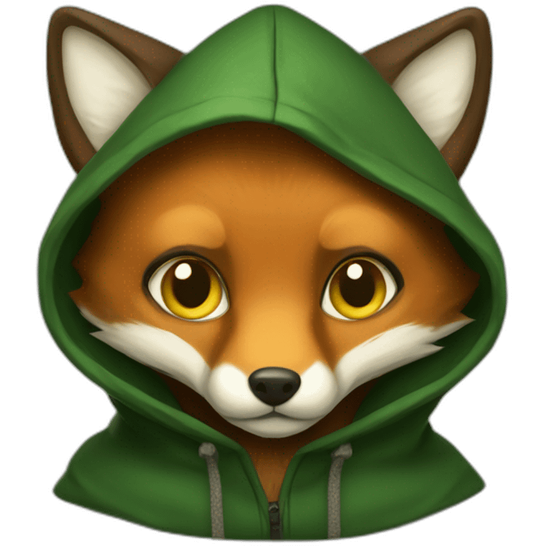 brown small fox with yellow eyes and a dark green hood emoji