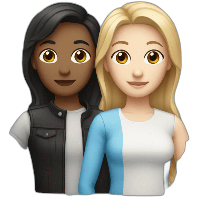 Lesbian Couple (one white with black eyes and light brown hair with a fish face like - one white with black hair, blue eyes very androgyne with middle length hair) emoji