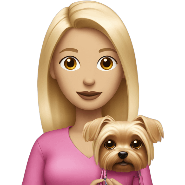 White woman with blonde hair holding pink purse and yorkie dog  emoji