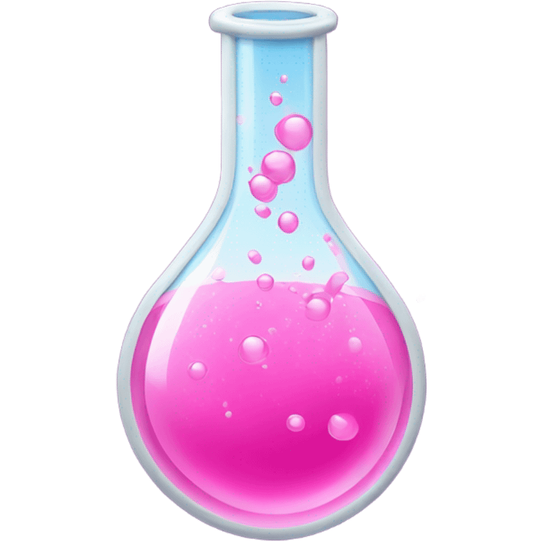 A chemical flask with pink liquid inside and bubbles emoji