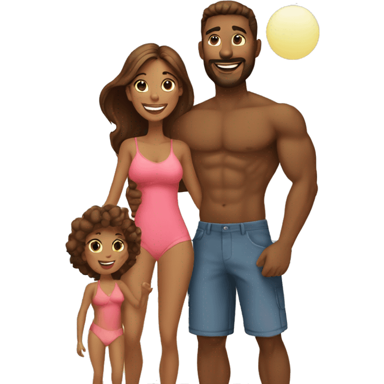 mom and dad and kids at beach emoji