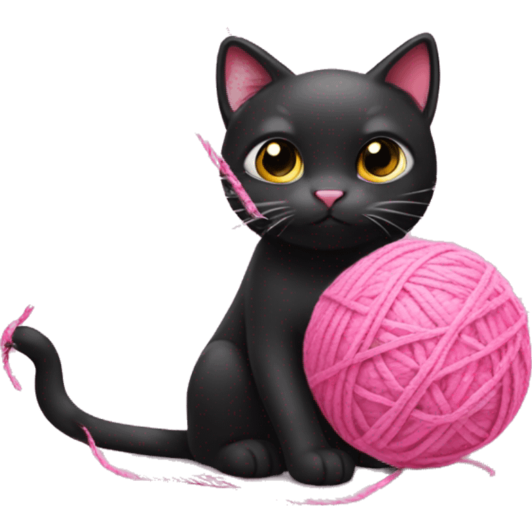 Pink and black cat playing with pink yarn ball emoji