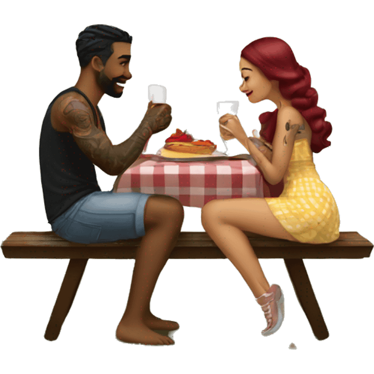 Romantic picnic date for beautiful tattooed couple emoji