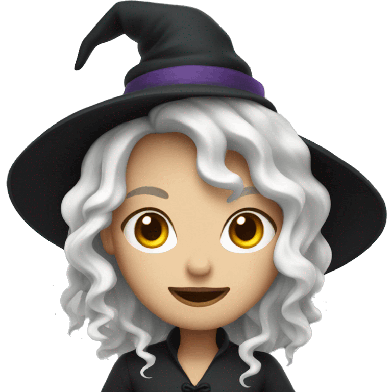 witch with wavy hair, white skin and hat emoji