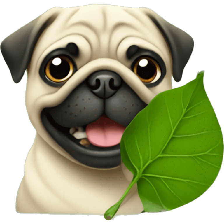 pug biting a leaf emoji