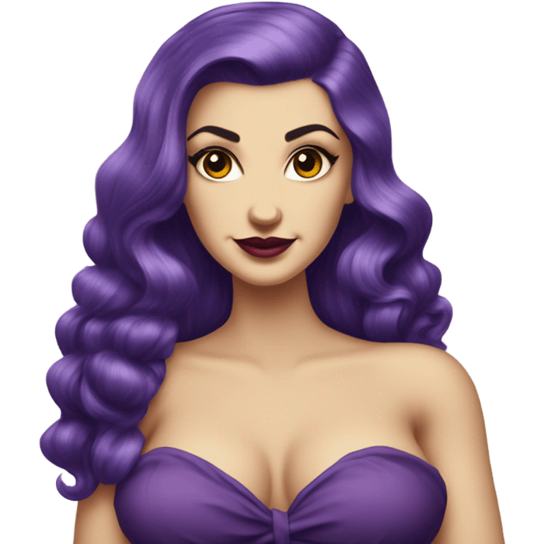 Caucasian Vintage Pinup, full body, with long dark purple hair emoji