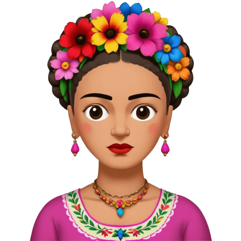 Frida kahle with prominent eyebrows and colorful clothes and flowers in her hair emoji