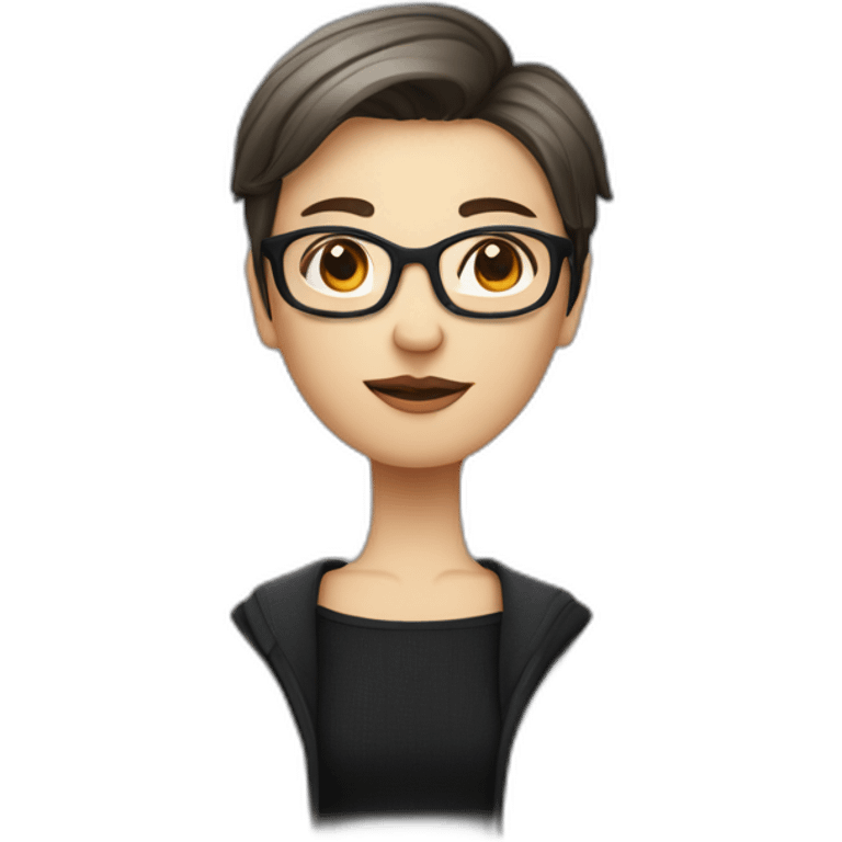 luci - a person with short hair, a nose pearcing, squared glasses, a black wardrobe and is from germany and norway emoji