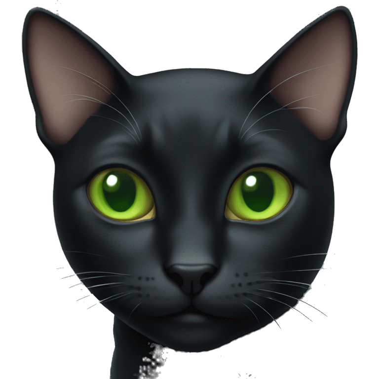 black cat with white chest and green eyes emoji