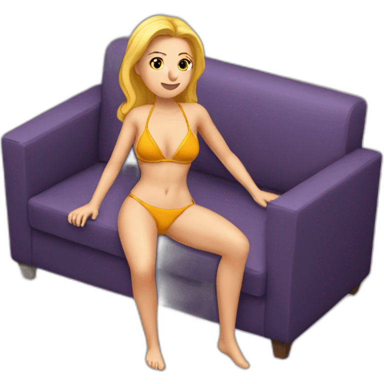 Soft-fit Caucasian woman bikini abs (hands-in-hair pose) (full body) couch emoji