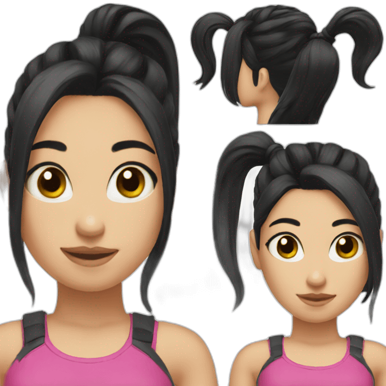 High ponytail, black hair, black eyes, girl emoji