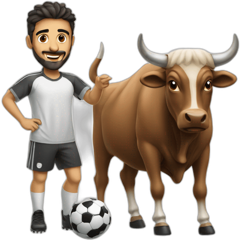 Arab guy playing soccer, a bull stand beside him emoji