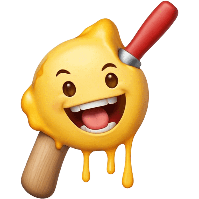 Happy emojis with mouth open and yellow hammer with burns coming out of mouth blunt side out emoji