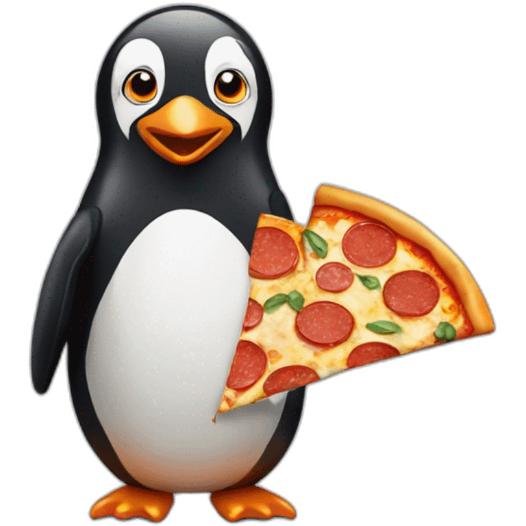 Penguin with pizza emoji