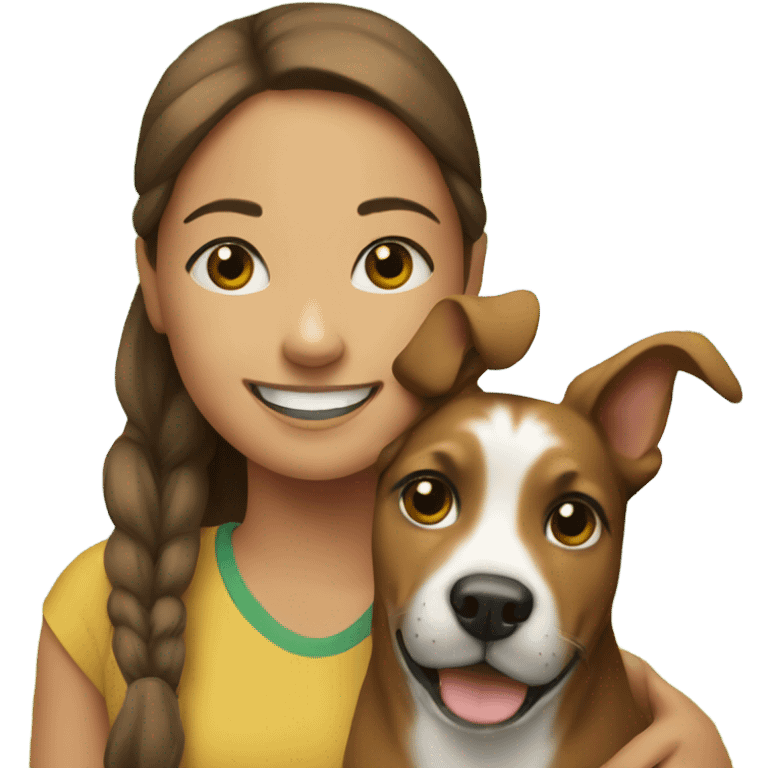 smiling girl with dog outdoors emoji