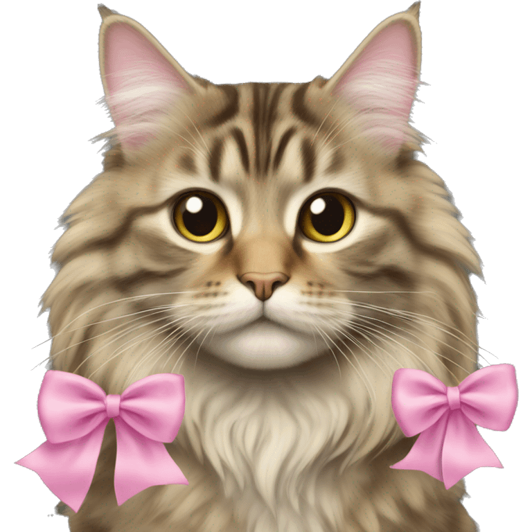 Long haired tabby cat with pink bow on emoji