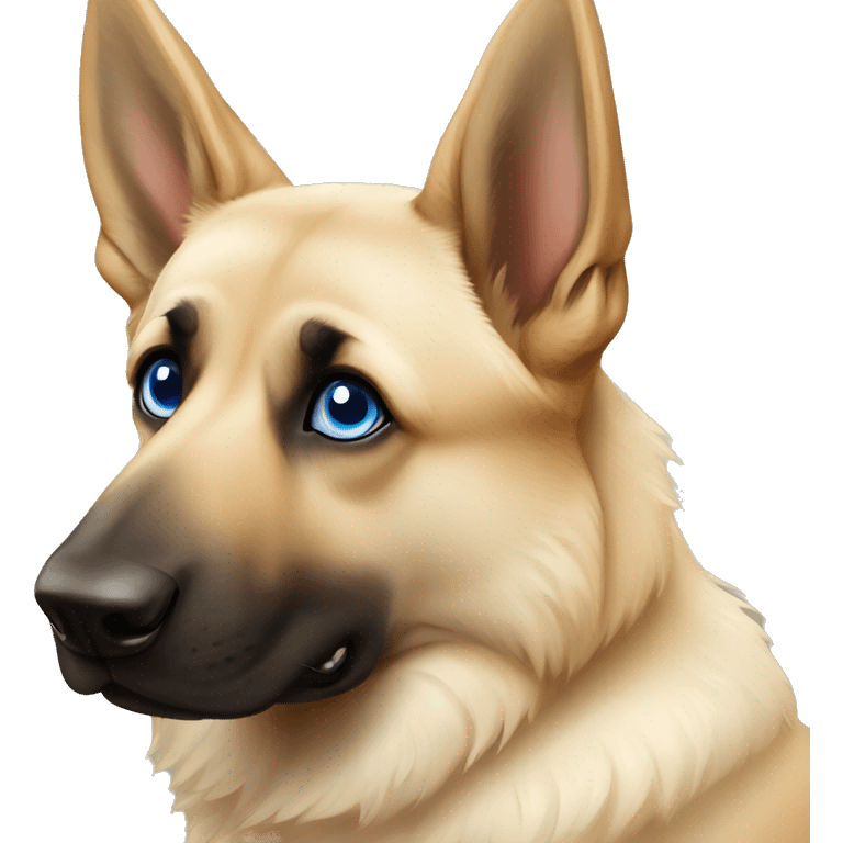 Cream German Shepard with one blue eye and one brown emoji