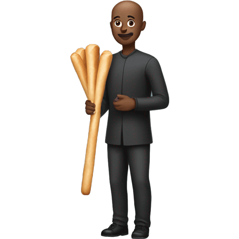 bald black man holding breadstick emoji