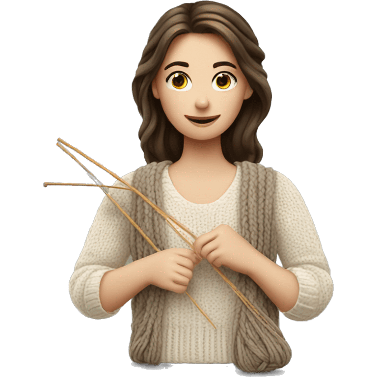 White brunette girl knitting emoji