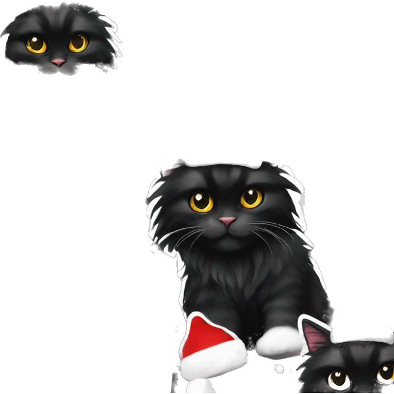 a black maine coon with a christmas hat emoji