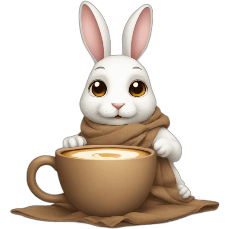 lazy rabbit with coffe with beig clothe emoji