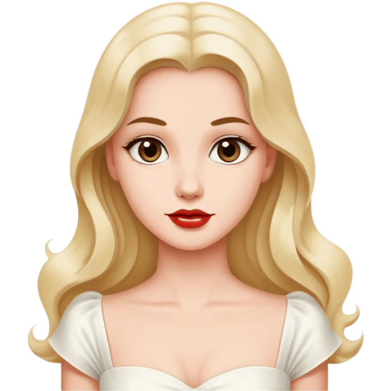 Beautiful woman in 1950’s woman fashion look, white dress, long hair emoji