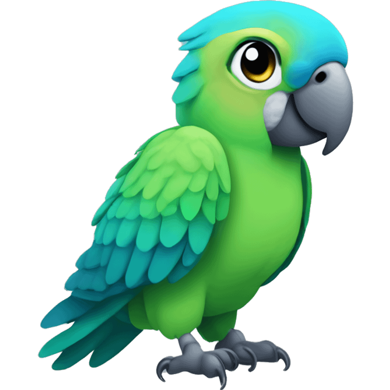 Quaker green parrot with blue wings and teal tail feathers with a playful attitude  emoji