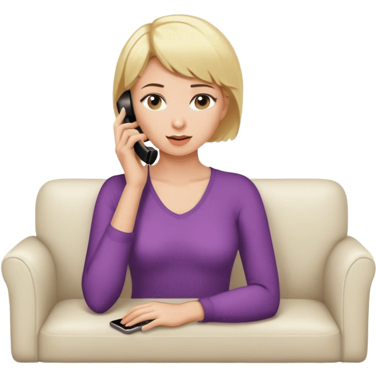 Lady with short blonde hair on phone on the sofa emoji