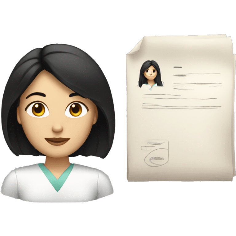 white woman with black hair and with documents emoji