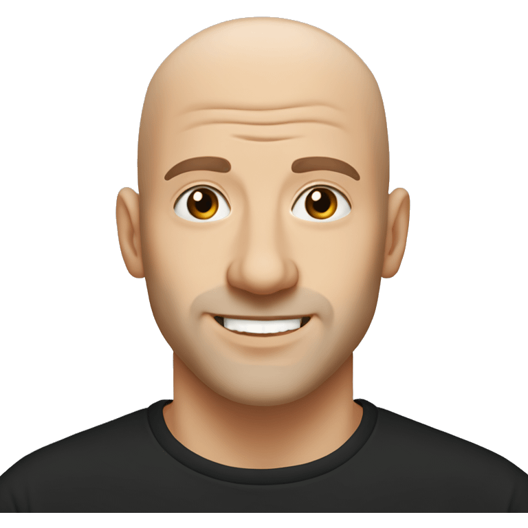 White man bald and middle bard brown eyes and happy face, black tshirt emoji