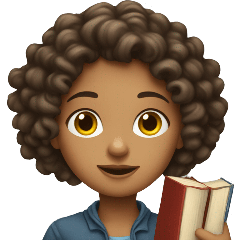 Curly brunette girl with a book emoji