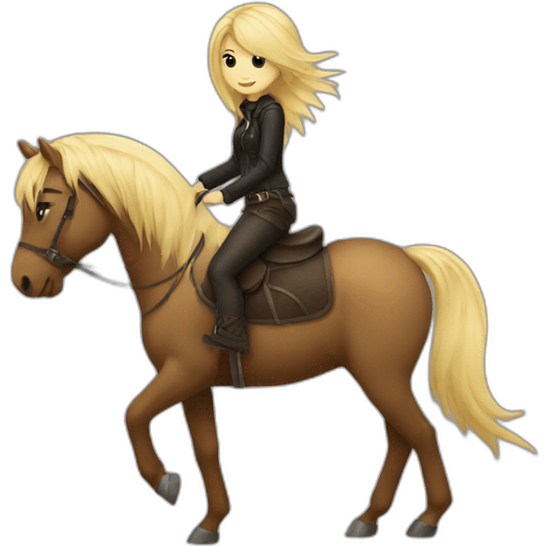 Emo blond girl riding a brown pony emoji