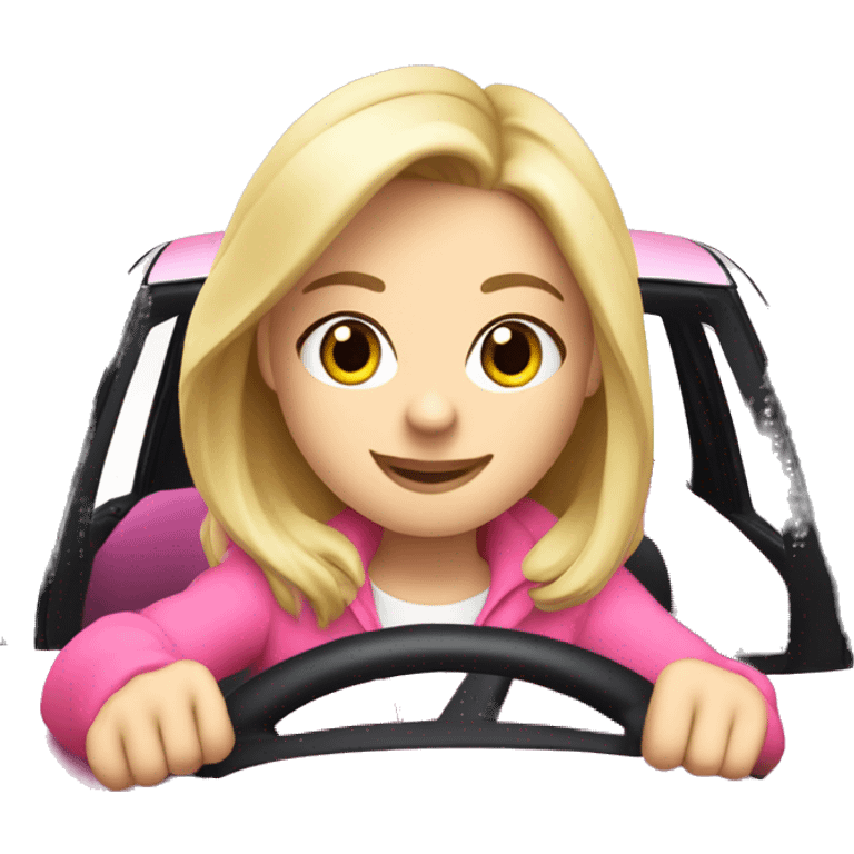 Cute blonde girl driving a Pink toyota Yaris  emoji