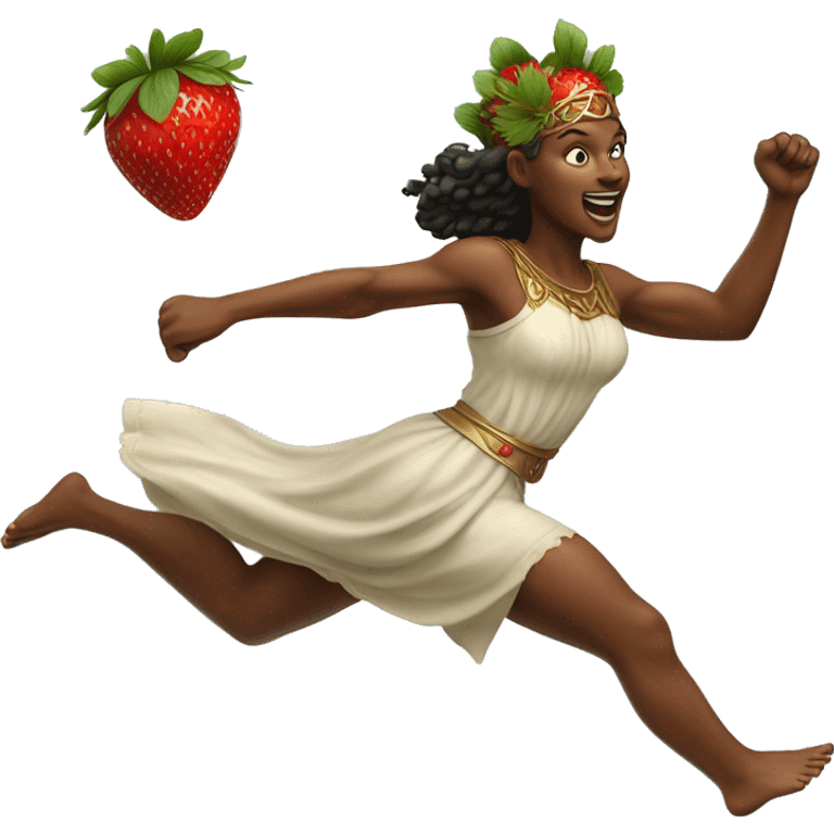 Litha strawberry Pagan goddess sprinting, with a large stride and arms outstretched emoji