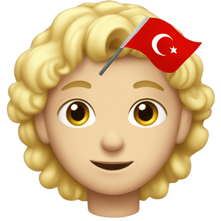 Blond Сurly boy with a Turkish flag emoji