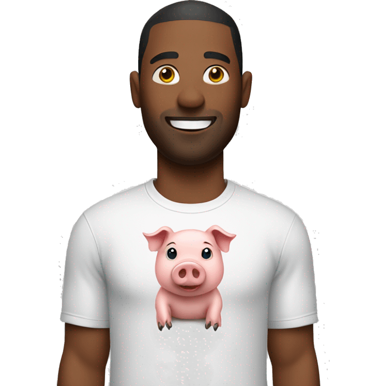 man wearing tshirt holding a pig emoji