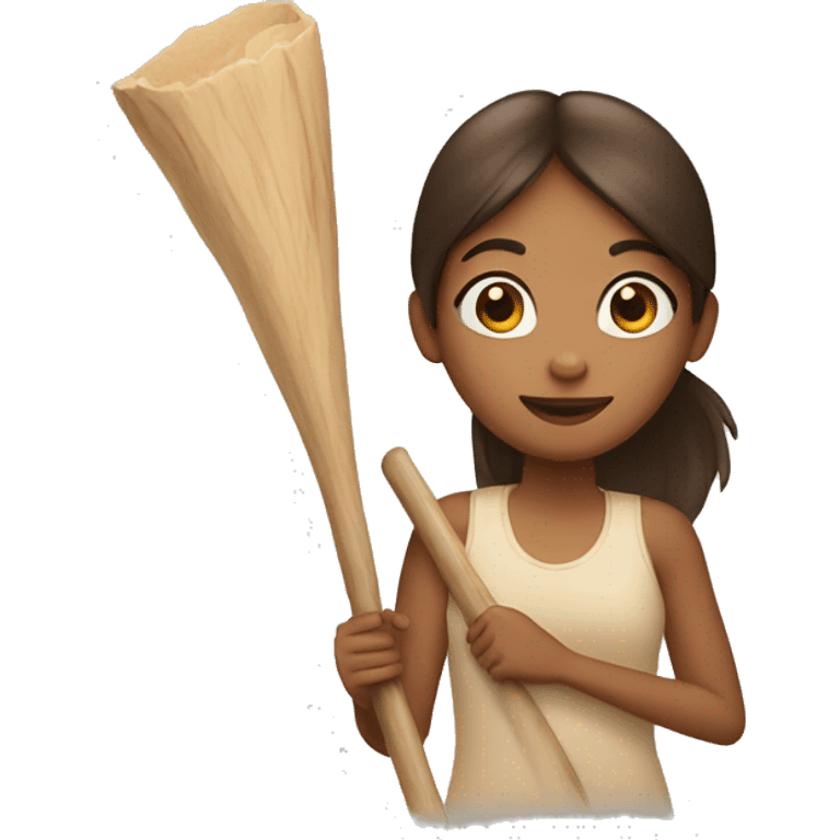 A girl Holding a large skin colored stick emoji