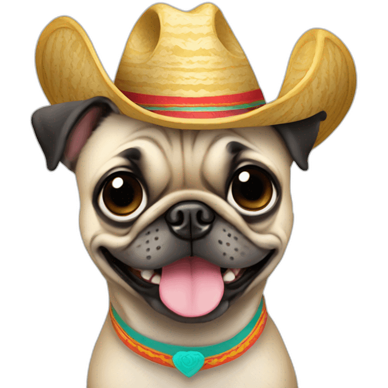 Pug smiling with mariachi hat emoji