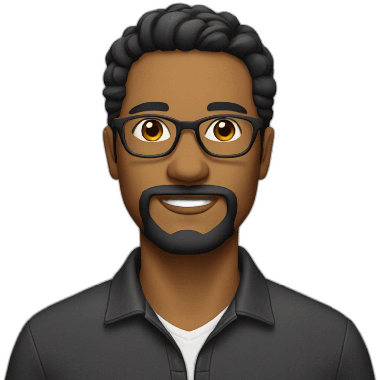 Man with a light beard, black hair that is parted in the middle and hangs on the sides, wearing glasses emoji