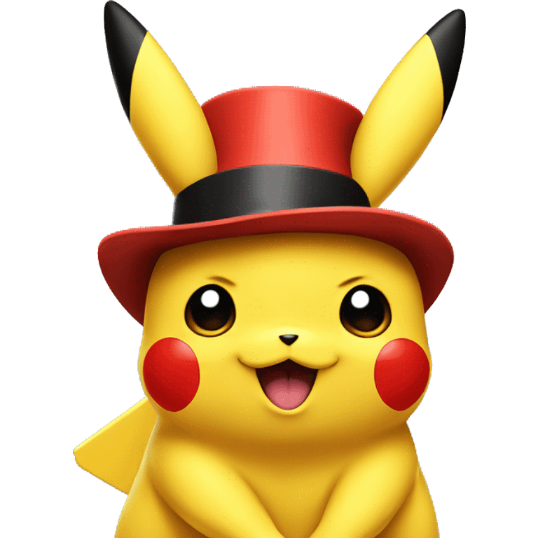 Pikachu wearing a red top hat emoji