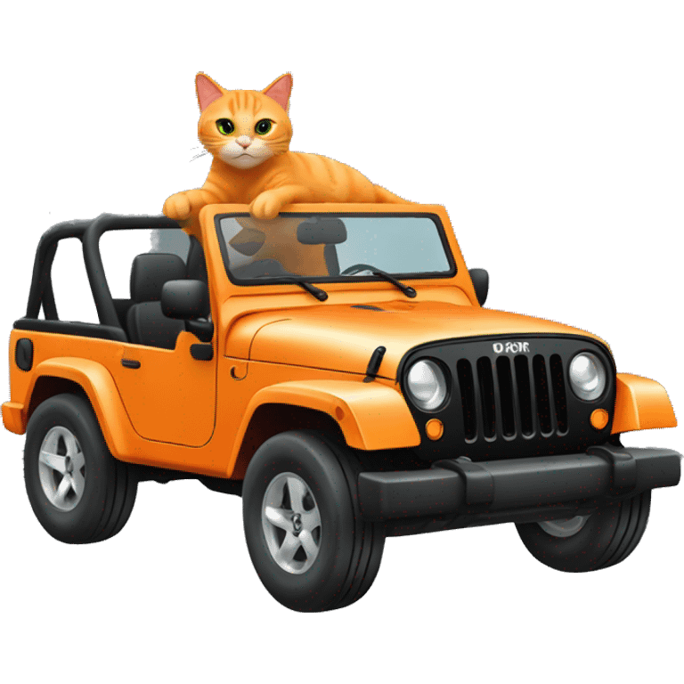 Orange cat, and gray cat, driving a black jeep emoji