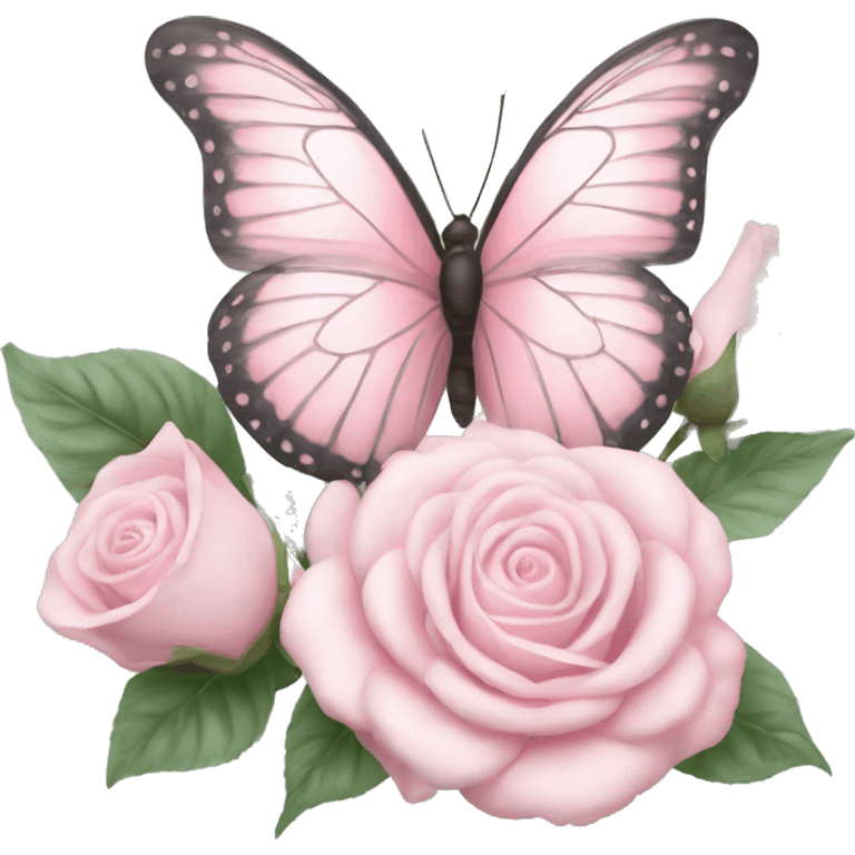 Pastell pink butterfly with white roses emoji