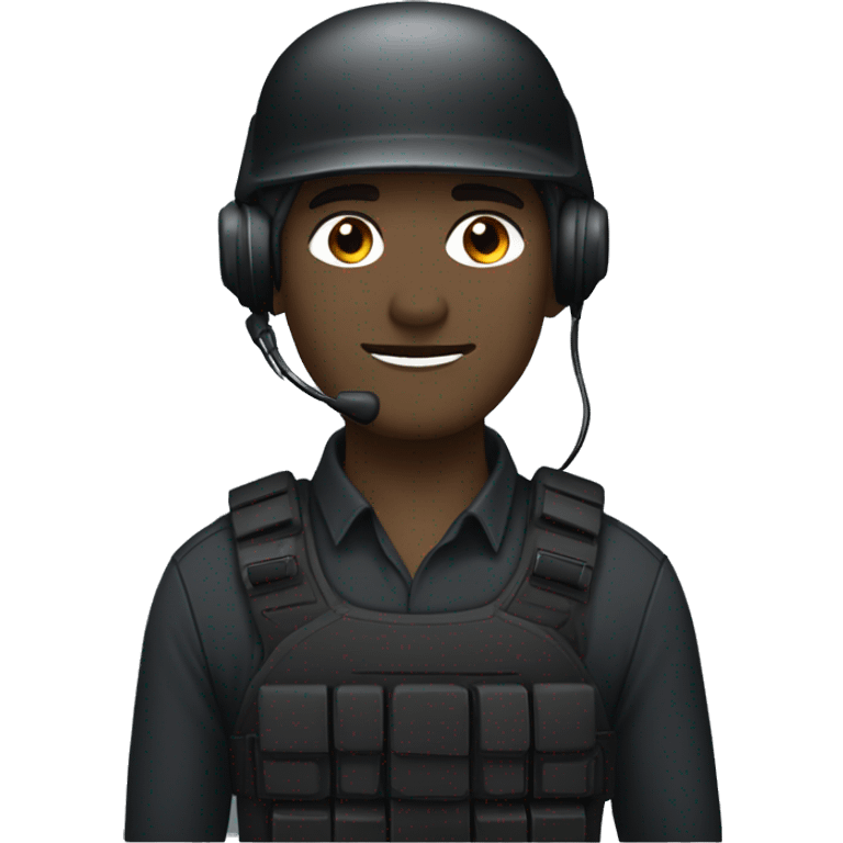 operator dressed in black with a milatary helmet, without glasses, wearing a headset, preferably male white emoji