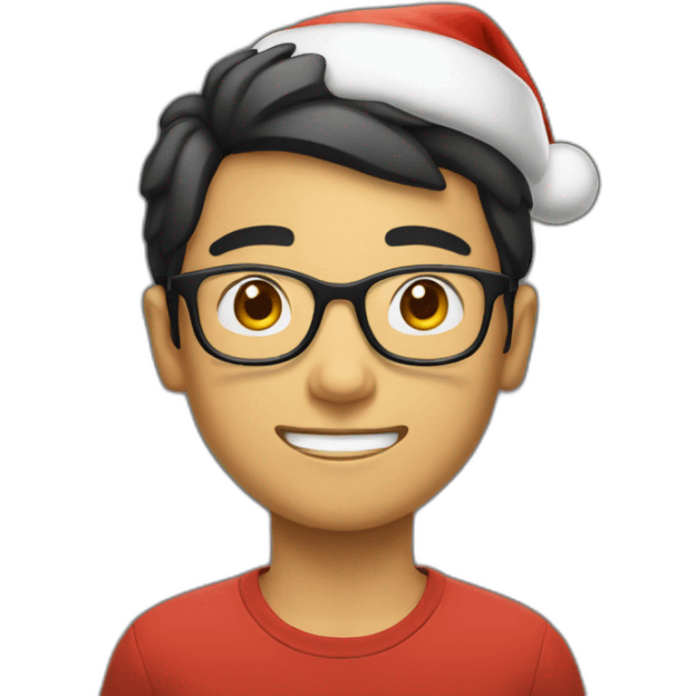 Young Asian man with glasses and a Santa hat on emoji